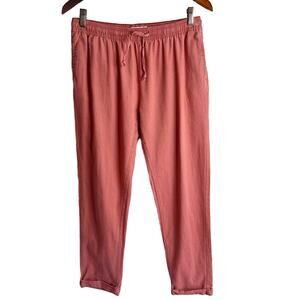 Onia Women's Ella Linen Pants Size M Salmon Pink Pull On Drawstring Cuffed Hem